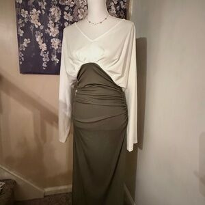 SHEIN Olive Green and White Maxi Dress